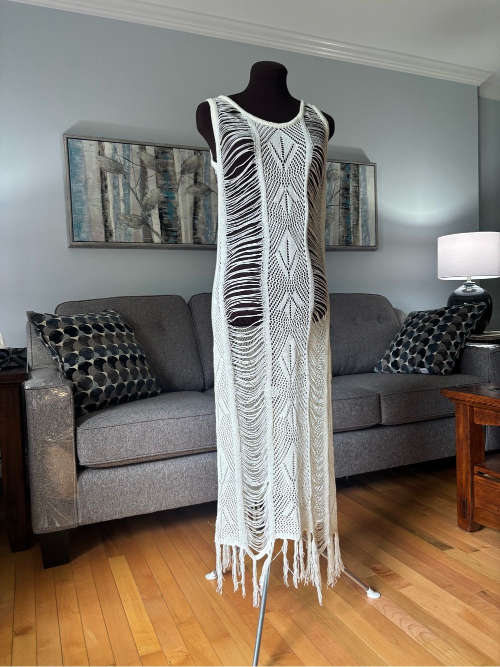 Somya Collection Cream Crochet Fringe Maxi Cover-Up